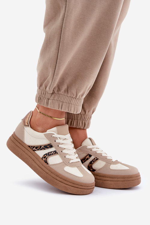 Damskie Sneakersy Na Platformie Beżowe Lesida