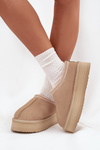 Low suede snow boots for women with embroidery on platform Vinceza 97960 beige