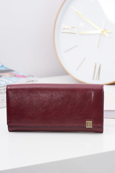 Large Women's Maroon Fashionable Wallet Gold Lock