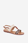 Flat Women Sandals With Beads Leopard Beige Virona