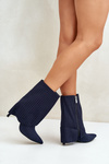 Women's Striped Stiletto Ankle Boots With Rolled Shaft And Pointed Toes Navy Naritua