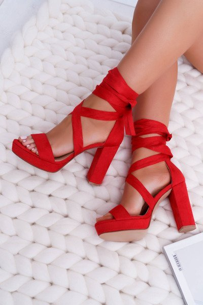 Women's Stiletto Sandals Platform Tied Red LaFiesta
