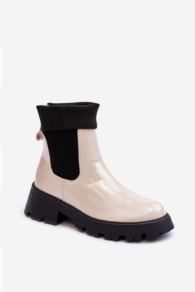Women's Lacquered Ankle Boots Beige Pavo