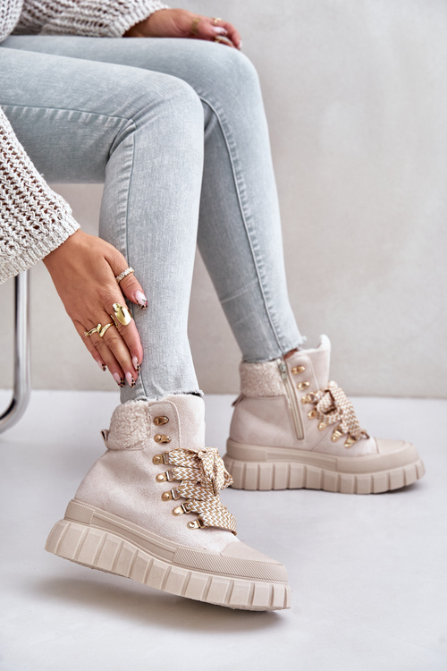 Women's Insulated Ankle Boots Platform Beige Alcyhen