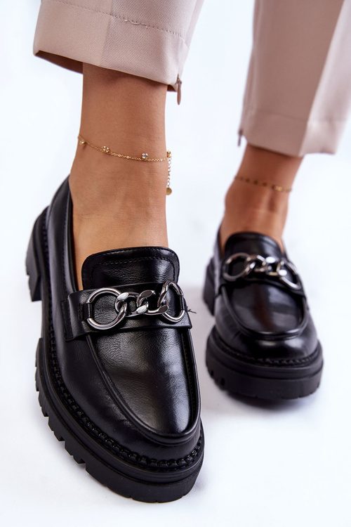 Półbuty Loafery Damskie Skóra Czarne La.Fi Willows