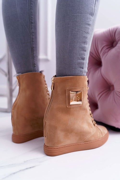 Women's Lu Boo Sneakers Gold Chain Suede Camel Monica