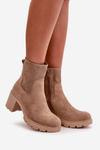 Women's Heeled Boots with Zipper Eco Suede Beige Rashmi