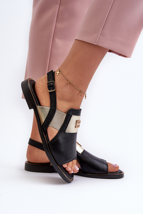 Sandały Damskie Skóra Naturalna Czarne Zazoo 40385