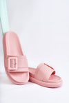 Women's Leather Slippers With A Buckle Pink Devia
