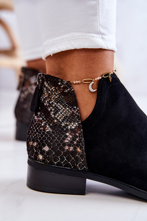 Suede Ankle Boots with Snakeskin Pattern Black Stephanie