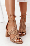 Lace-Up Openwork Sandals On A Block Heel Beige Lorette