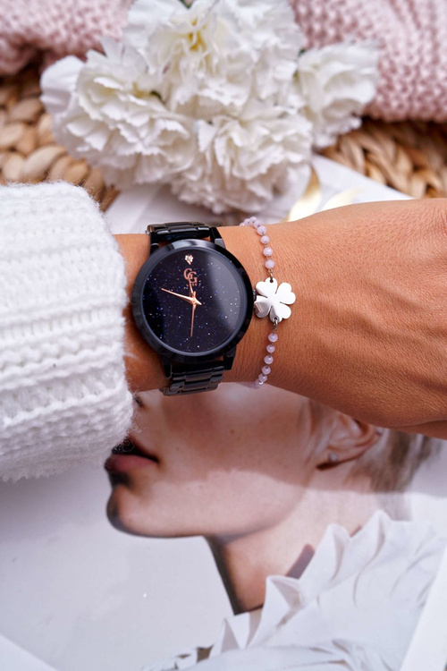 Women's Bracelet On Chain Silver Pink Clover Chaser Beads