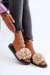 Women's Beige Flower Embellished Slippers Cellanen
