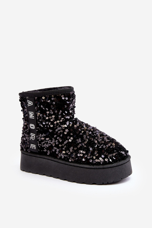 Women's Snow Boots On Platform Embellished With Rhinestones Black Silmo