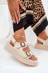 Women's Platform And Wedge Sandals With Buckles Beige Genorre