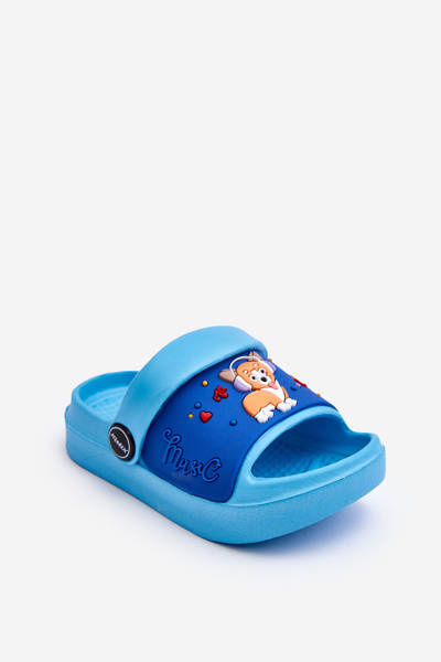 Light Children's Slides Sandals With Animal Motif Blue Rico