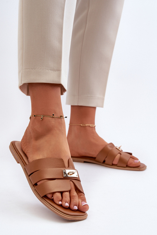 Women's Flat Sandals with Decoration Camel Kavinia