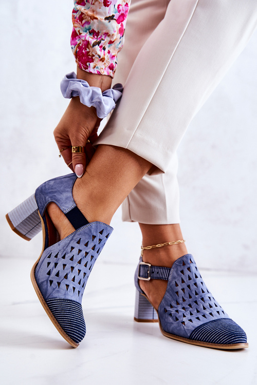 Women's Leather Openwork Boots Maciejka 04962-06 Blue