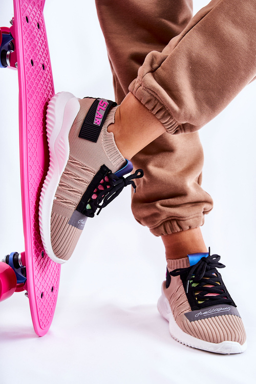 Sportowe Buty Sneakersy Damskie Wsuwane Beżowe Klayra