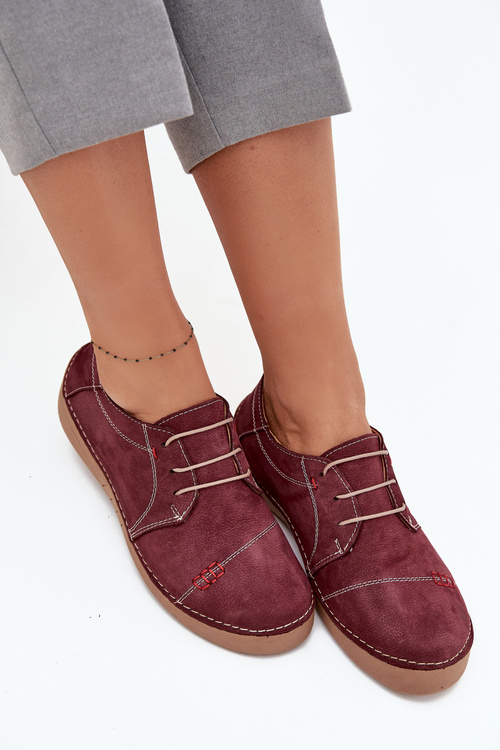 Leather Women's Loafers with Stitching Artiker 57C2111 Burgundy