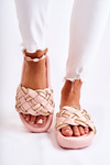 Women's Leather Slippers With A Chain Pink Soline