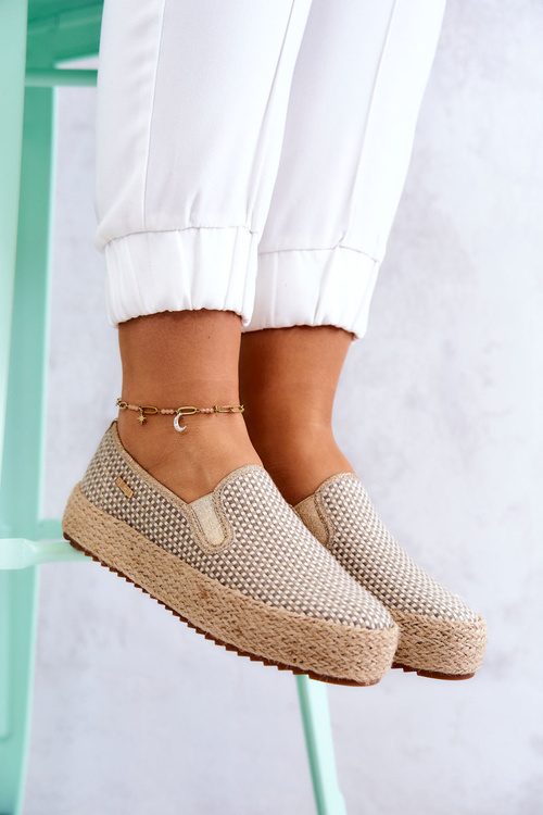 Tenisówki Slip On Damskie Plecione Beżowe Big Star JJ274394