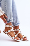 Women's Leather Sandals With Large Studs White Mishigan