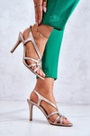 Leather Sandals High Heels Laura Messi 2002 Beige and Gold