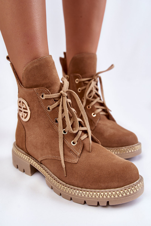 Botki Damskie Ocieplane Suwak Camel Sinem