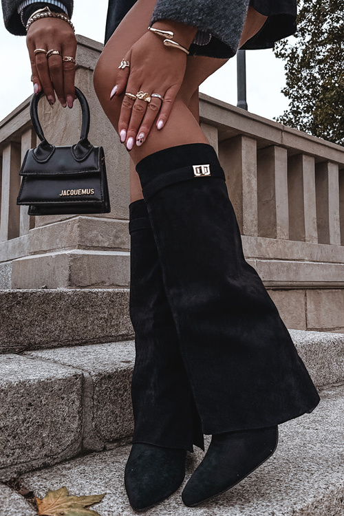 Eco Suede Boots Heel Block Zip Insulated Folded Shaft Beige Evyra