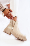 Women's Leather Boots With A Decorative Zipper Light Beige Lorra