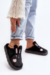 Women's Fur Slippers with Bunny Black Naveritte
