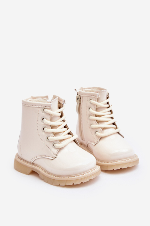 Children's Patent Leather Boots with Zipper Beige Tibbie