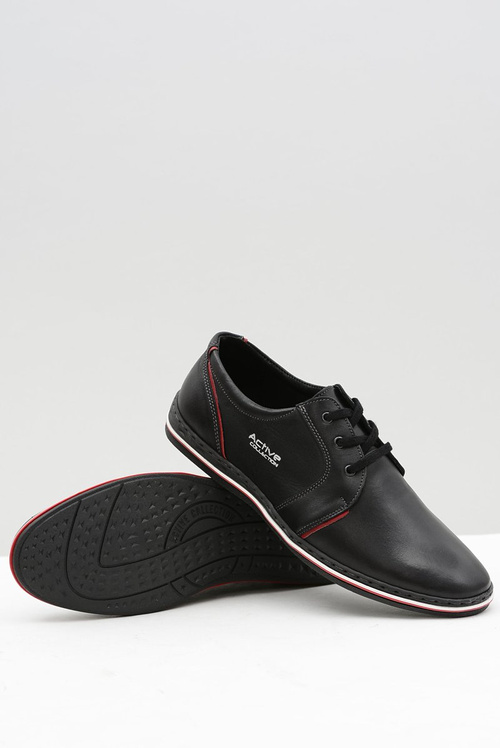 Czarne Skórzane Męskie Półbuty Marko