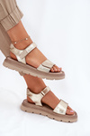 Ladies leather sandals on platform gold Zazoo 40443
