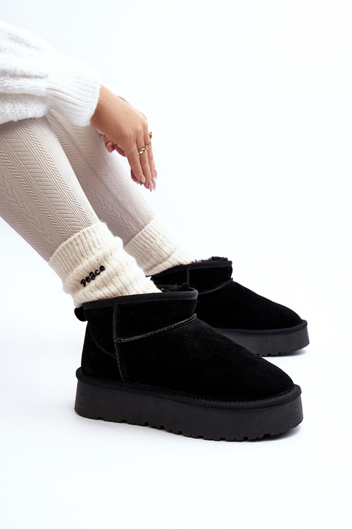 Fashionable Suede Low Snow Boots Black Nucca