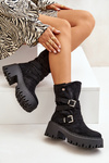 Women's Ankle Boots On Chunky Heel With Buckles And Strap Black Nerelisa