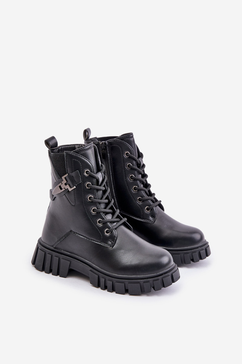 Insulated Girls Boots With Zipper And Decoration Black Zinnirella