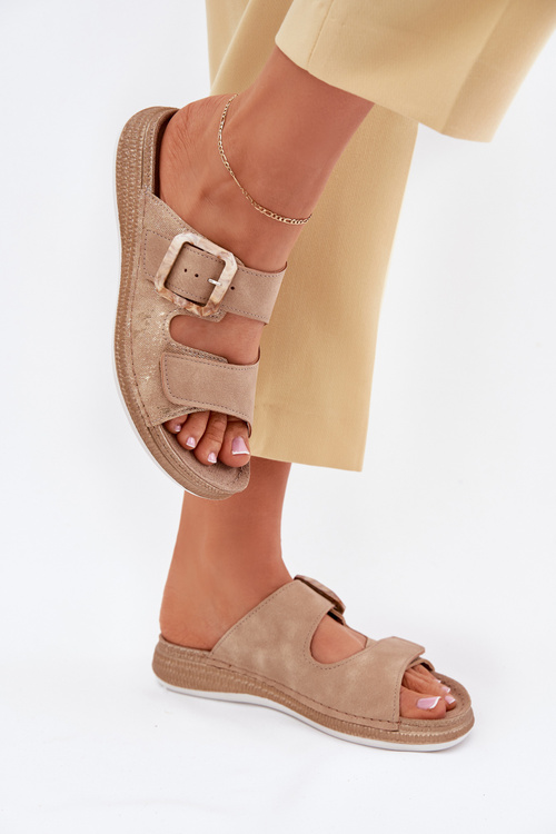 Damskie Klapki Z Klamrą Beżowe INBLU MK000013