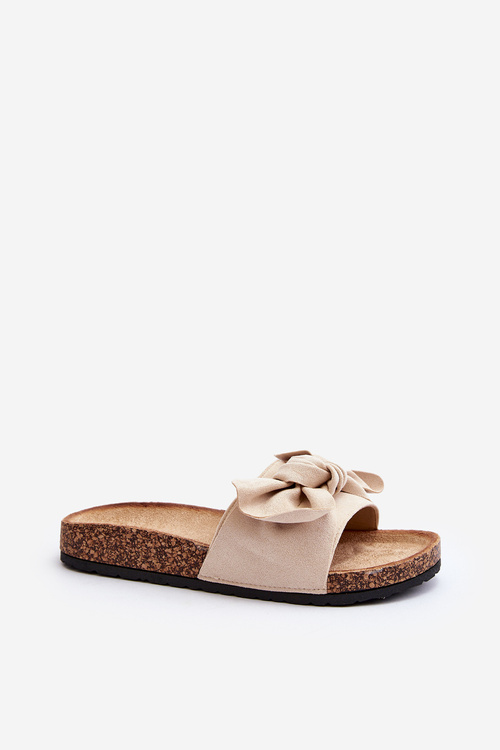 Women's Beige Slippers with Bow Ezephira