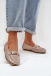 Glitter Flat Moccasins Made Of Natural Leather D&A LR51-546 Golden