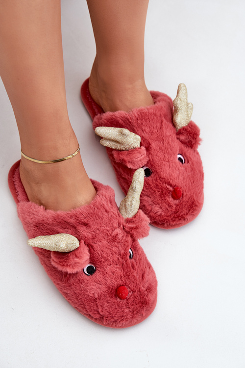 Christmas Slippers With Reindeer Motif Coral Asielle