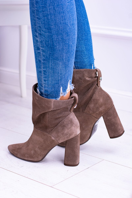 Wysokie Zamszowe Botki na Słupku Laura Messi Khaki 1857