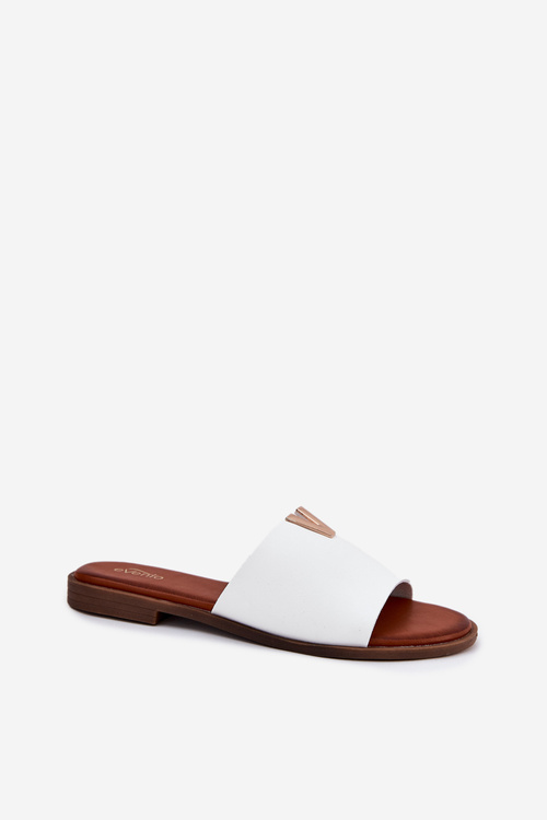 Womens Eco Leather Slippers On Flat Heel White Maliha
