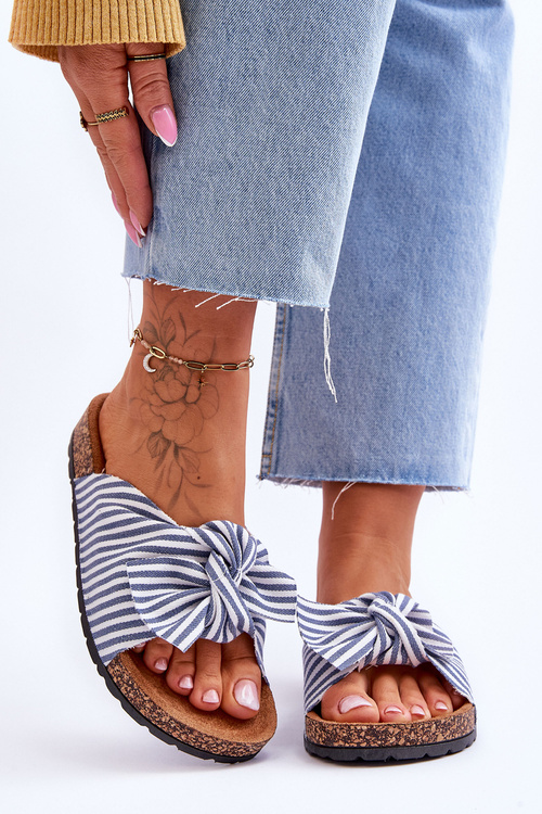 Flip Flops On Cork Platform With White And Blue Stripes Festive