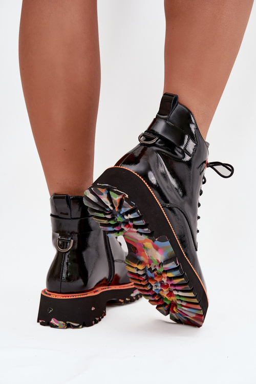 Women's ankle boots made of patent natural leather insulated Artiker 57C0061 Black