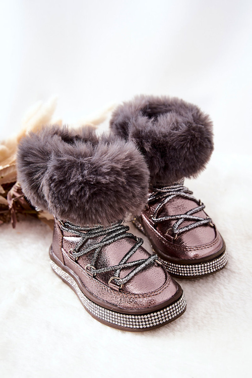 Children's Snowboots with Fur Grey-Brown Grandis