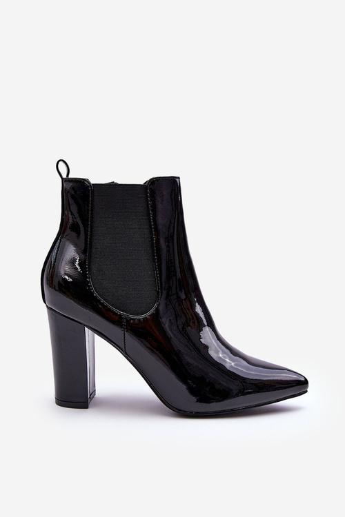 Botki Lakier Słupek Czarne Evita L08-251