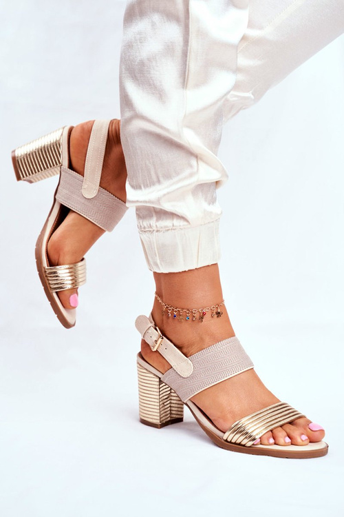 Sandals On A Block Heel Beige-Gold Emmy