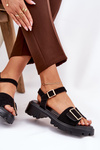 Eco Suede Sandals Women's With Buckle Black Gofielle
